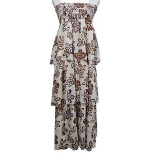 Tory Burch 100% Silk Floral Strapless Midi Dress Size S